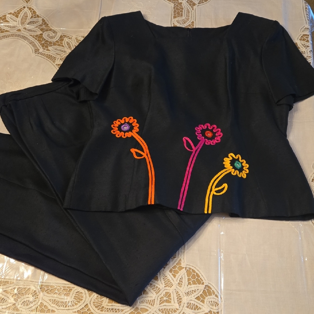 VTG VERGO II - 2 pc PANT & TOP SET- BLACK/FLORAL TOP - SZ 12